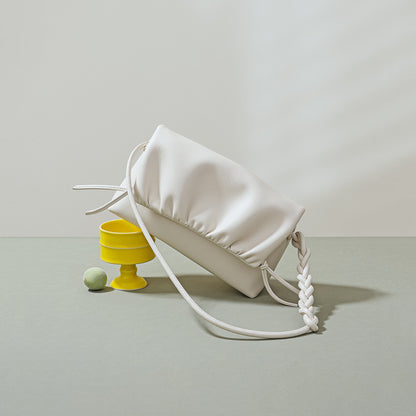 Chic Korean Ruffled Cloud Bag Versatile Drawstring Crossbody Bag in Unique Design Durable Genuine Leather Shoulder Bag for Women