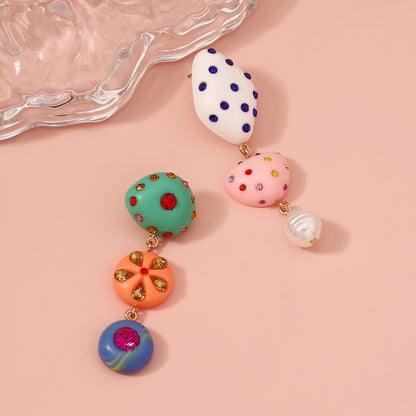 Colorful Resin Geometric Design Earrings with Sparkling Rhinestones - Trendy, Versatile & Perfect for Expressing Your Unique Style