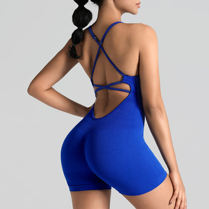 Seamless Bodysuit Yoga Outfit with Tummy Control and Beautiful Back Design Hollow Back Strappy Style for Pilates and Dance