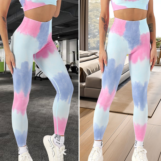 Tie Dye Yoga Outfit Set Sports Bra with Beautiful Back Design High Waisted Yoga Pants for Comfort and Style