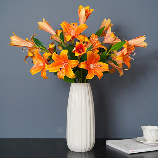 3D Artificial Lilies - Luxurious Home Décor, Elegant 3-Stem Floral Arrangement for Weddings and Celebrations