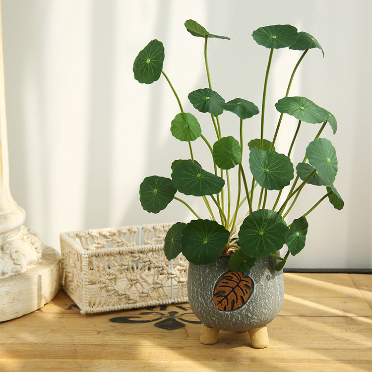 Realistic Faux Floral Mini Lotus Leaf Decor - Scandinavian Minimalist Style Money Plant for Indoor Living Room and Bedroom - Artistic Home Accent