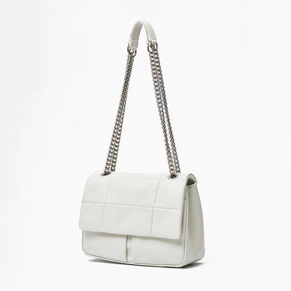 Korean Inspired Chain Handle Crossbody Bag Grain Leather Spacious Design and Unique Style for Everyday Use