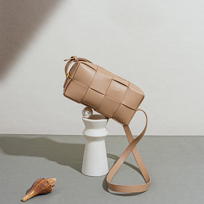 Chic Korean Style Versatile Genuine Leather Women's Woven Checkered Crossbody Bag Quality Small Square Shoulder Bag with Sophisticated Feel