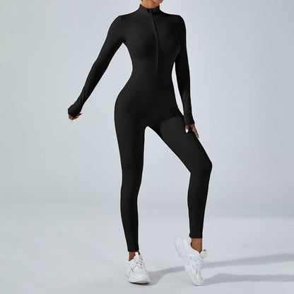 Seamless Sculpting Yoga Jumpsuit with Zipper Long Sleeve High Elastic Workout Bodysuit for Women for Outdoor Sports and Fitness