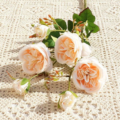 Realistic Austin Rose Stem with 6 Heads - Perfect for Weddings, Home Décor, Photography Props, and Elegant Floral Arrangements