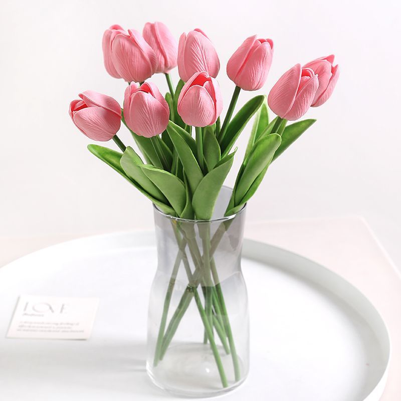 Elegant Realistic Tulip Faux Flowers Arrangement - Stunning Home Décor Piece for Living Room, Dining Table Floral Art, Perfect for Photography Props and Events