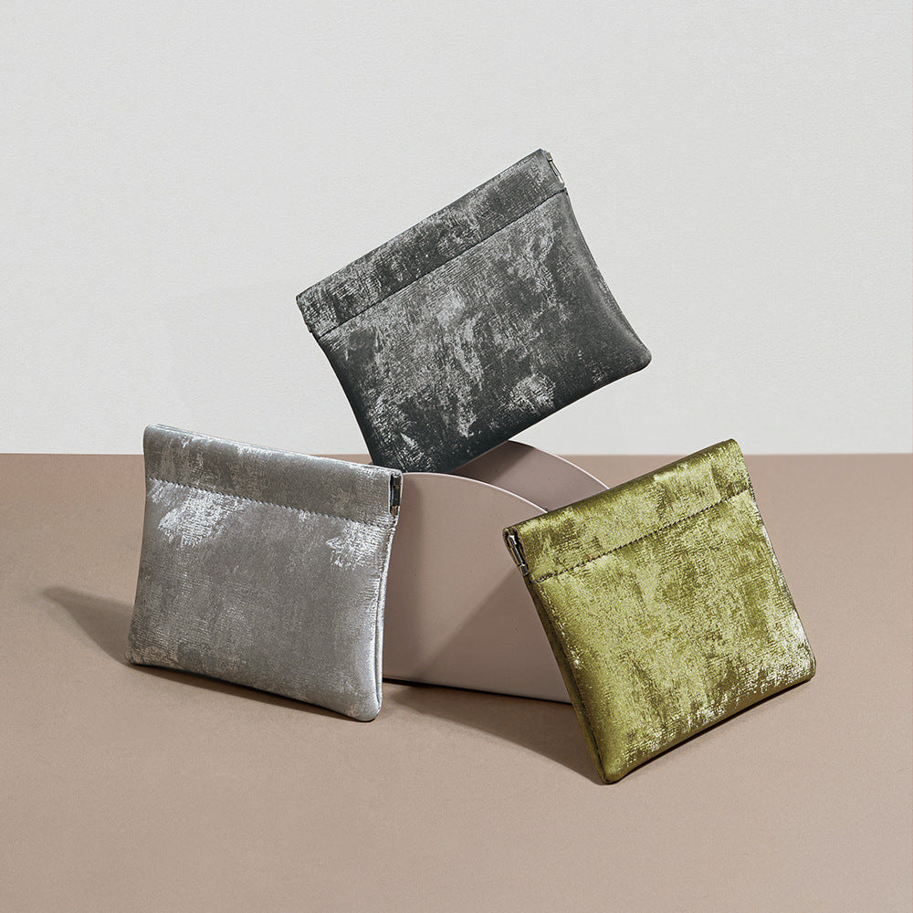 Luxurious Satin Leather Coin Purse with High Quality Snap Closure Elegant Card Holder for Lipstick Earphones Genuine Leather Accessory