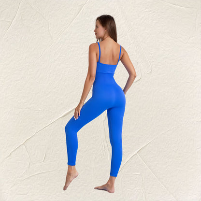 Women's Seamless Spring and Autumn Bodysuit Stretchy Quick Dry Yoga Outfit with Back V Strap for Running and Fitness