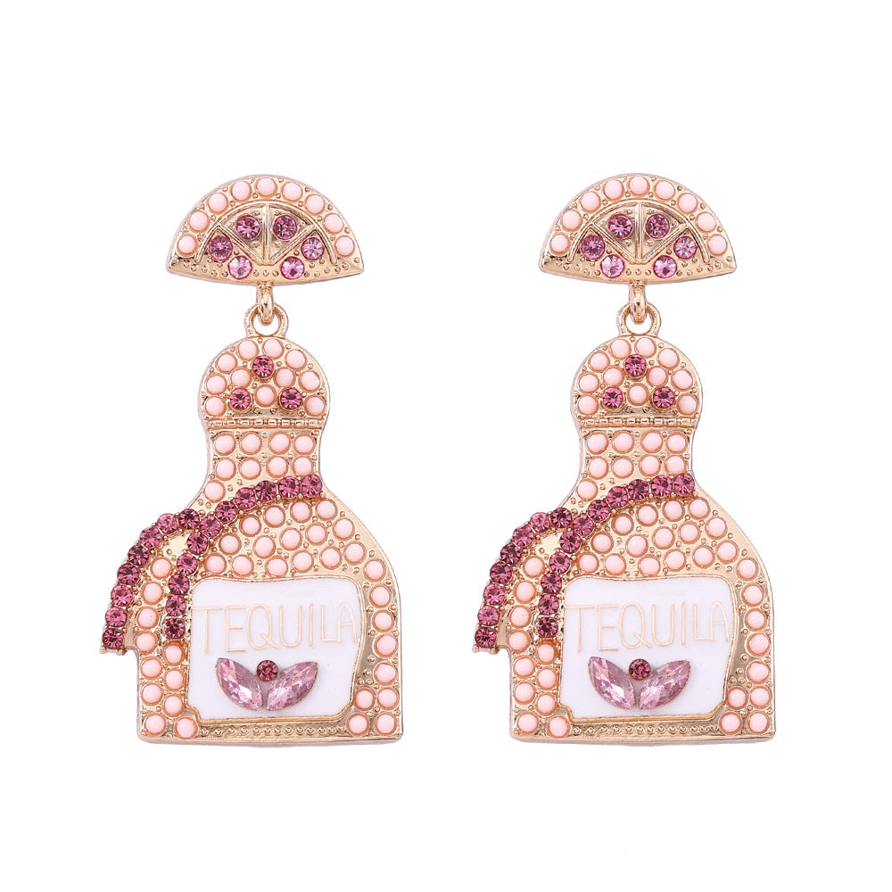 Stylish Alcohol Bottle Earrings - 11 Color Options with Lettered Perfume Bottle Design and Sparkling Rhinestones | Perfect Women’s Fashion Jewelry