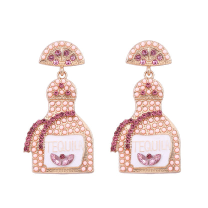 Stylish Alcohol Bottle Earrings - 11 Color Options with Lettered Perfume Bottle Design and Sparkling Rhinestones | Perfect Women’s Fashion Jewelry