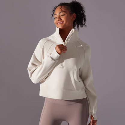 Cozy Half Zip High Neck Yoga Sweatshirt with Thumb Holes for Running Cycling and Fitness Activities