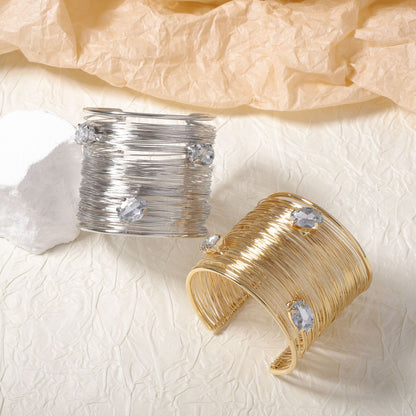 Vintage-Inspired Stylish Multi-Layer Zircon Stone-Accented Women's Cuff Bracelet -  Quality Wire-Wrapped Design for Effortless Elegance