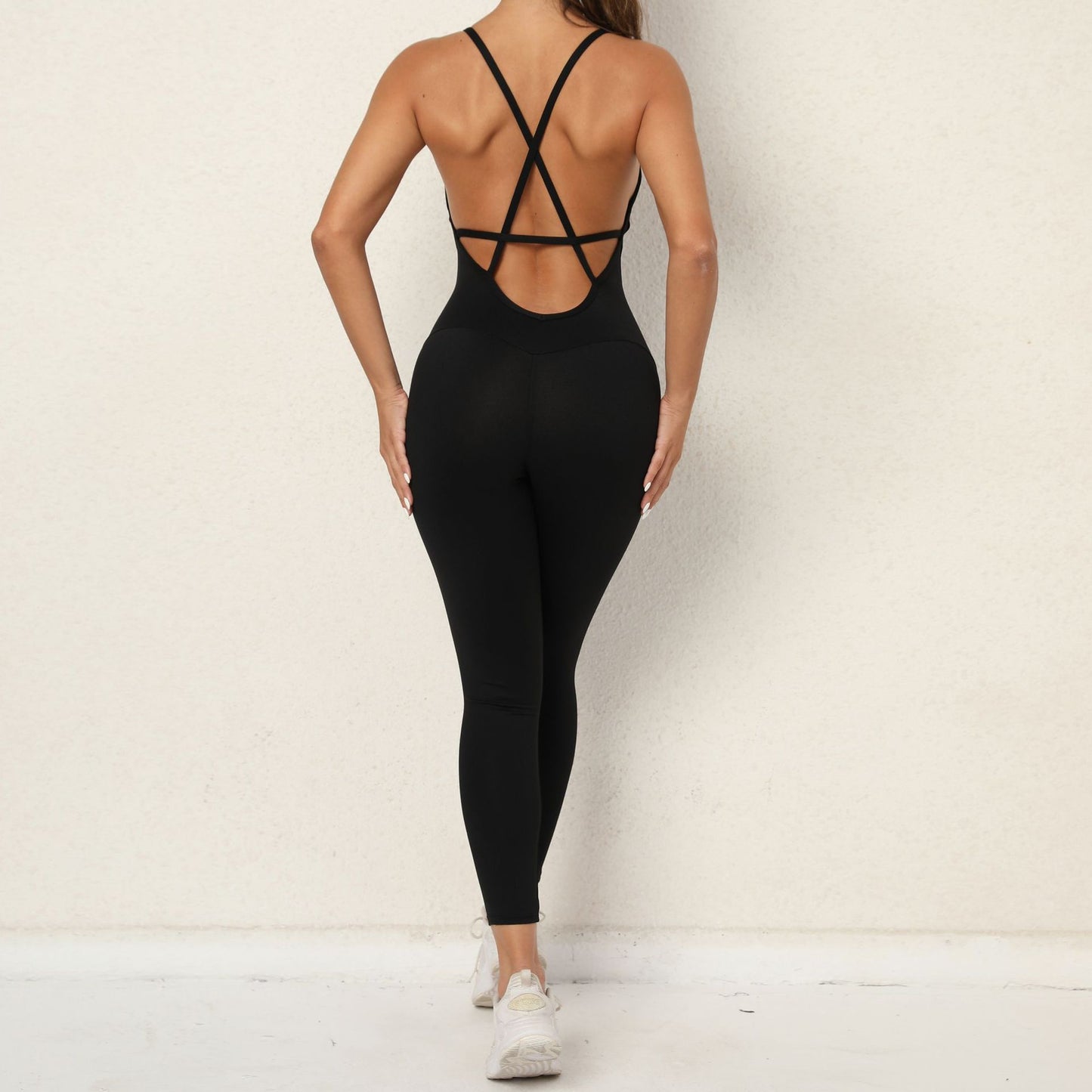 Women s V Neck No Show Seam Fitted Backless Yoga Jumpsuit for Running Fitness and Yoga Workouts