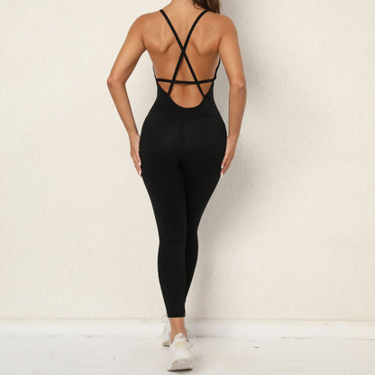 Women s V Neck No Show Seam Fitted Backless Yoga Jumpsuit for Running Fitness and Yoga Workouts