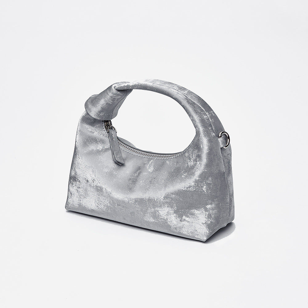 Elegant Silk Satin Dumpling Crossbody Bag Vintage Cloud Shape with Leather Design