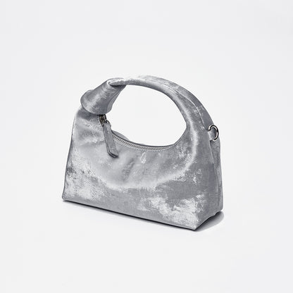 Elegant Silk Satin Dumpling Crossbody Bag Vintage Cloud Shape with Leather Design