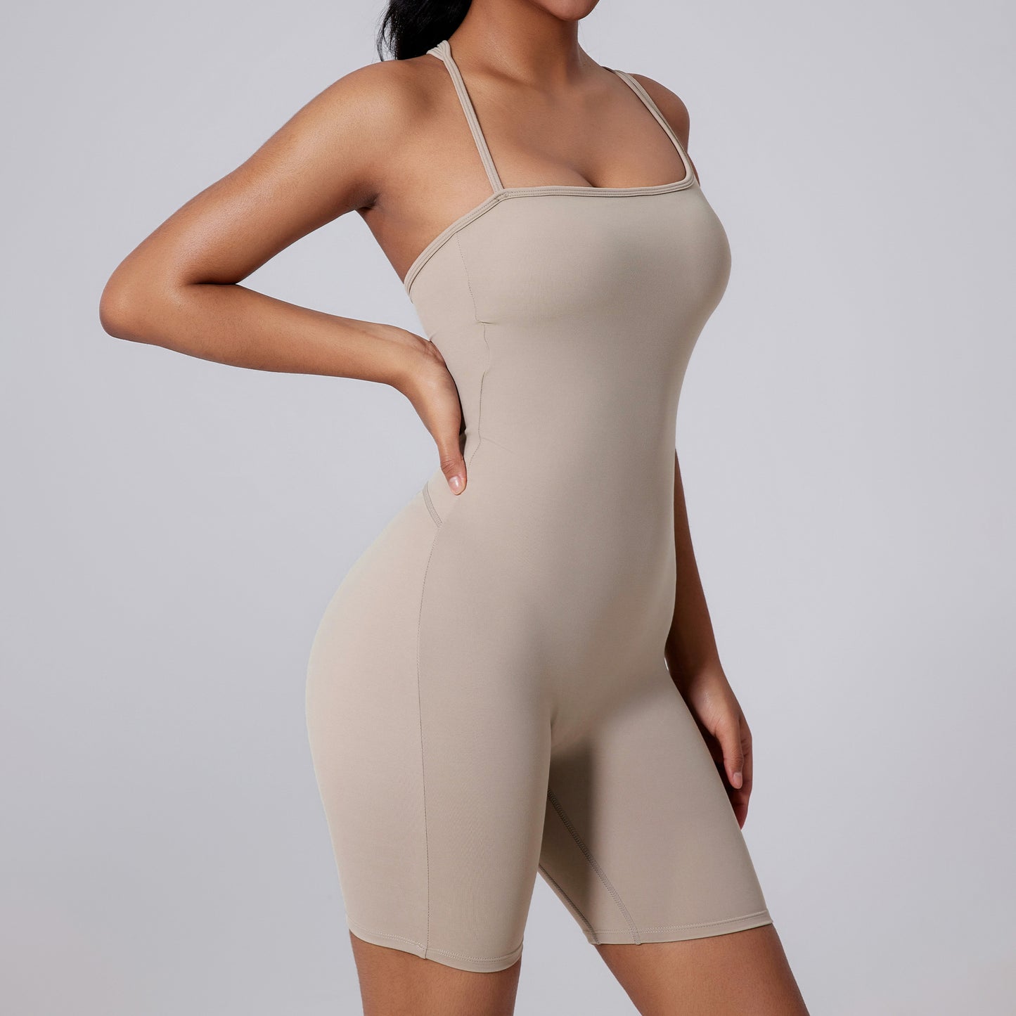 Asymmetric Back Yoga Bodysuit with Butt Lifting Features Hollow Out Dance and Workout One Piece Shorts