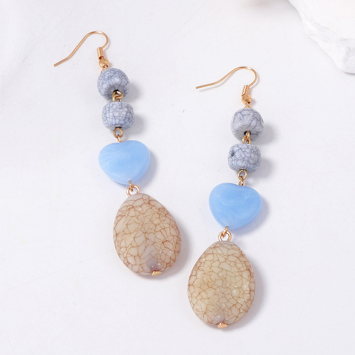 Chic Korean-Inspired Lightweight Luxury Colorful Resin Geometric Heart Hook Earrings with Stone-Like Texture - Perfect for Everyday Wear and Special Occasions