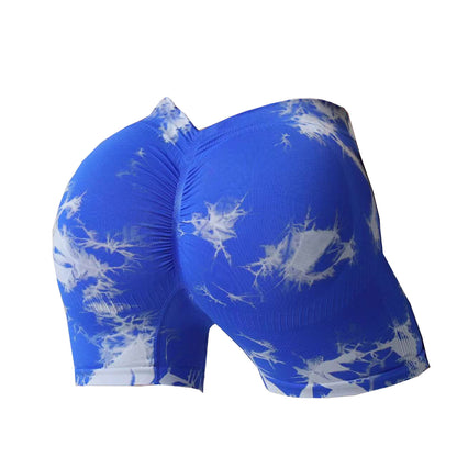 High Waisted Tie Dye Peach Butt Lifting Yoga Shorts Sculpting Tummy Control and for Workouts