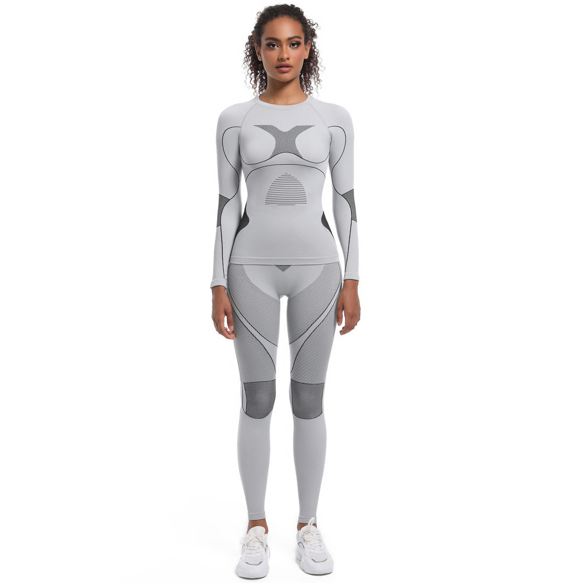 Seamless High Elastic Long Sleeve Ski Suit Body Shaping Set for Women for Running Cycling Yoga and Outdoor Sports