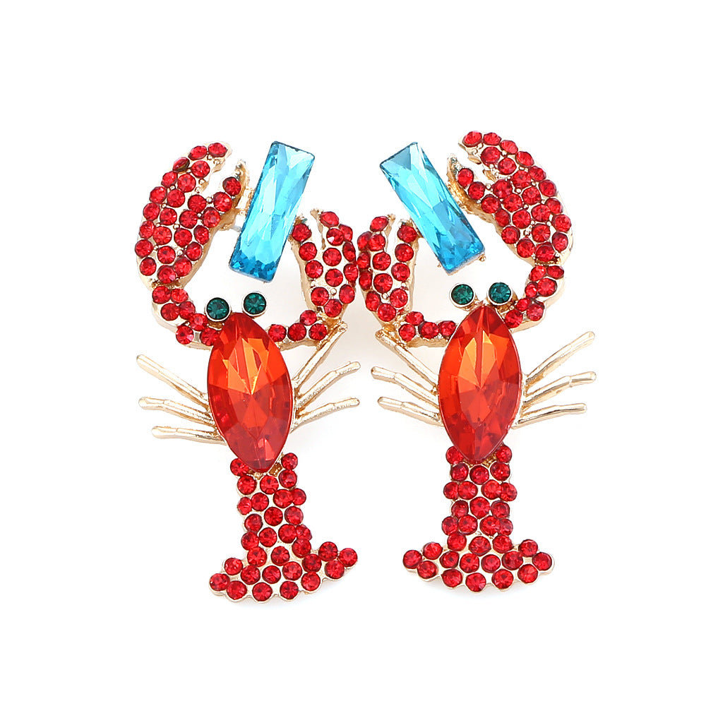 Stunning Rhinestone-Embellished Lobster Earrings - Chic, Bold, and Trendy Statement Jewelry for Every Occasion
