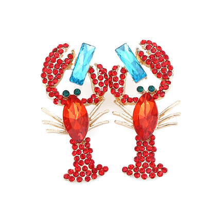 Stunning Rhinestone-Embellished Lobster Earrings - Chic, Bold, and Trendy Statement Jewelry for Every Occasion