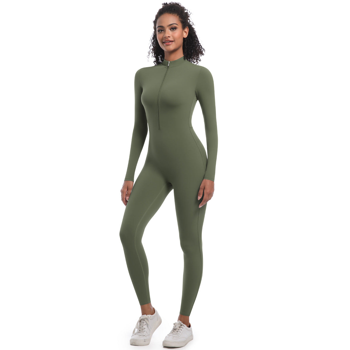 Women's Zipper Long Sleeve Yoga Jumpsuit Quick Dry High Intensity Workout Bodysuit for Running and Fitness