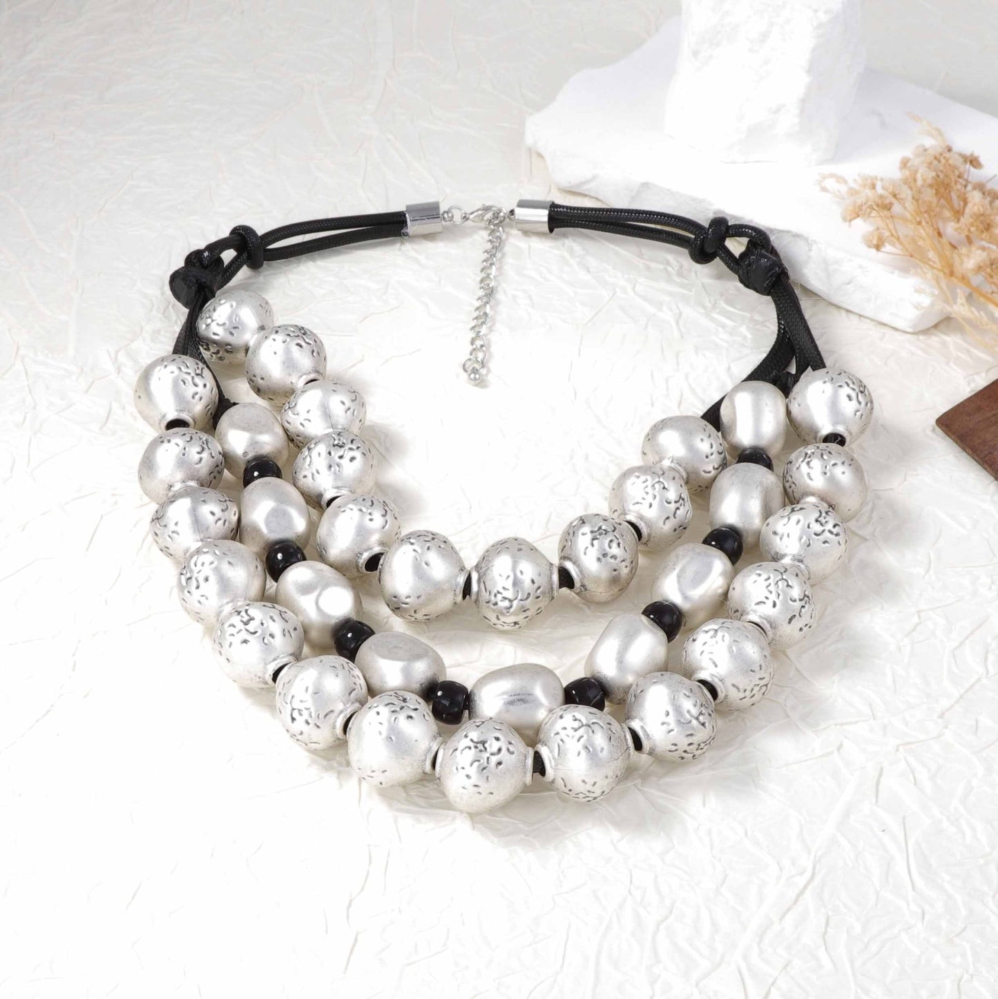 Exaggerated Vintage Triple-Layer Gold Beaded Handmade Braided Necklace - Chic Street Style Accessory for Bold Fashion Statements