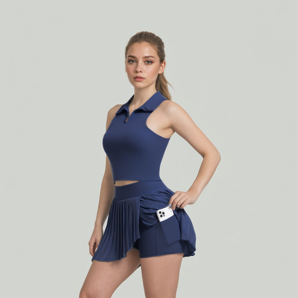 Women's Pleated Tennis Skirt Set Outdoor Leisure Running Fitness Apparel Quick Dry and Anti See Through Yoga Outfit