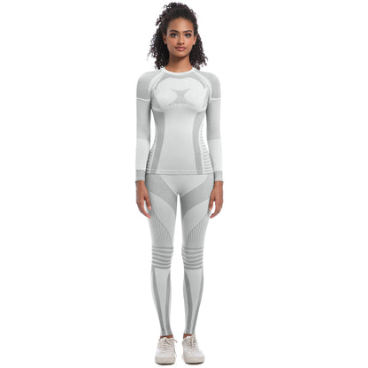 Seamless Knit High Elastic Long Ski Suit Set for Women for Running Fitness and Yoga 2 Piece Activewear Outfit