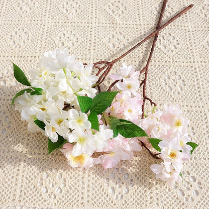 Realistic Cherry Blossom Stem with Leaves - Beautifully Crafted Artificial Flowers for Home Decor, Wedding Decorations, and Event Styling