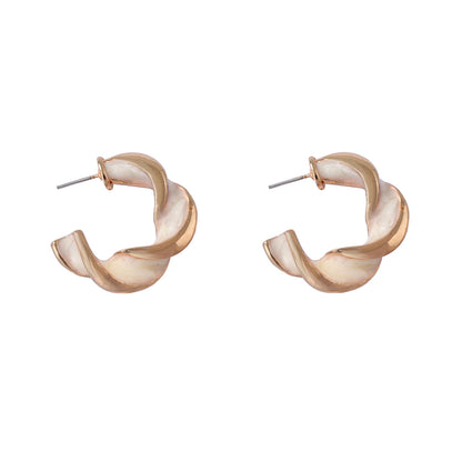 Chic Korean Style Minimalist Fresh & Sweet Geometric C-Shaped Alloy Drip Oil Enamel Twist Earrings for Everyday and Office Wear