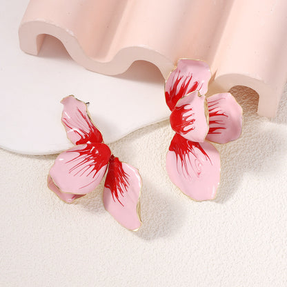 Bohemian Style Red Petal Earrings with Gold Accent - Chic, Minimalist and Versatile Jewelry for Every Occasion