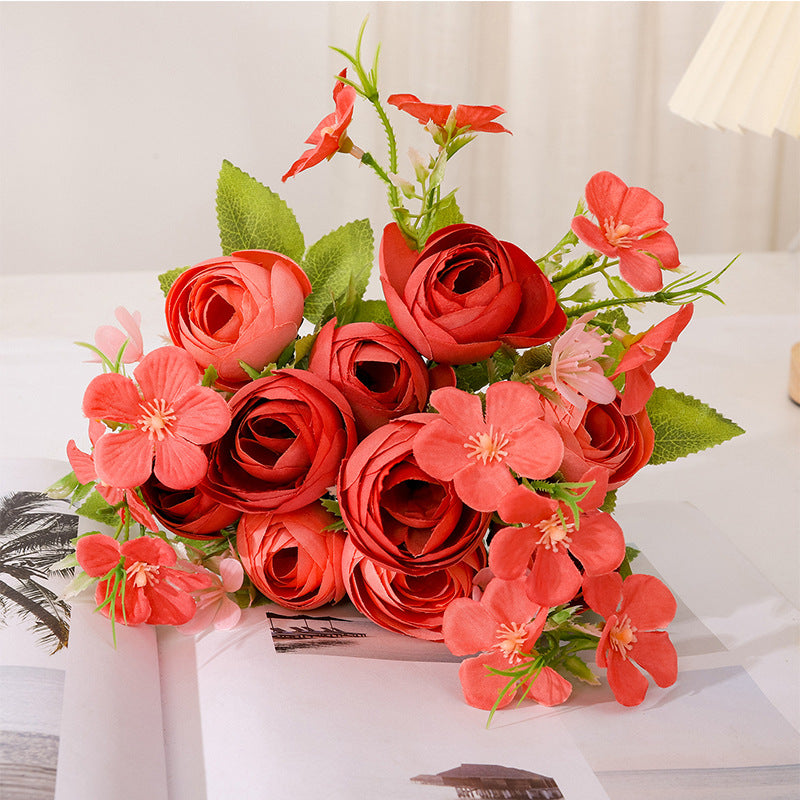 Elegant Faux Flowers for Living Room Decor - Butterfly Peony & Camellia Buds, Korean-Style Bridal Bouquets with Realistic Roses