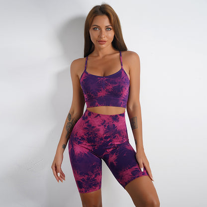 Seamless Tie Dye Yoga Outfit Set for Comfort for Outdoor Sports Running and Fitness