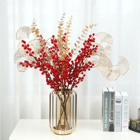 Realistic Red Berry Home Decor for New Year - Festive Faux Holly Berries and Prosperity Fruit Display for Christmas and Winter Celebrations