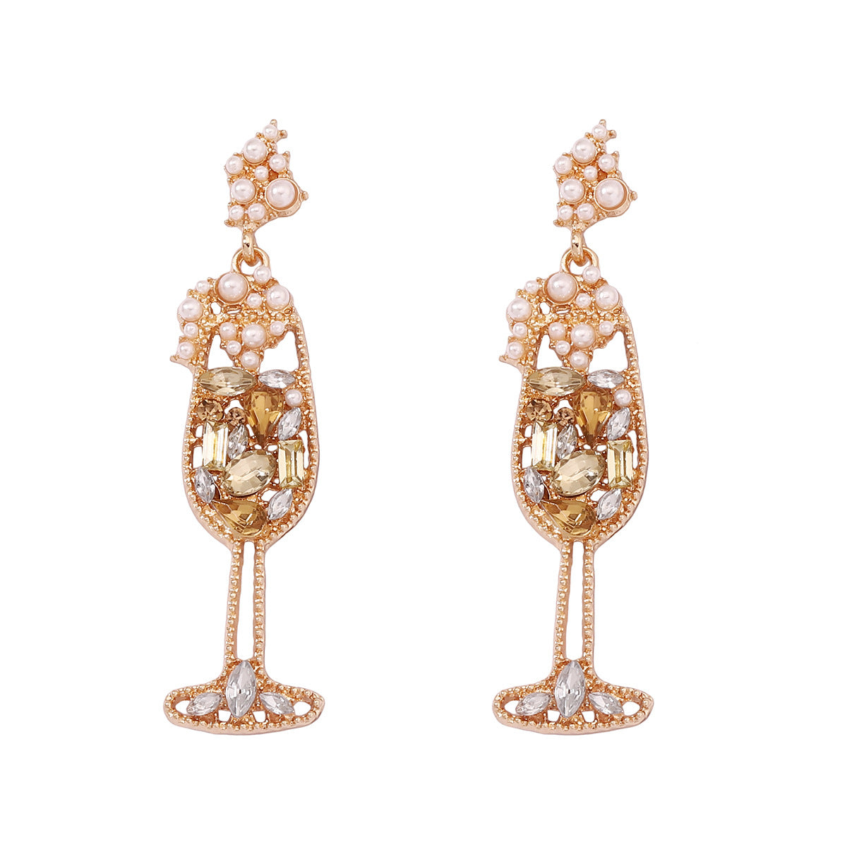 Elegant Vintage Pearl-Inspired Dazzling Rhinestone Wine Glass Earrings – High-Quality, Trendy, and Perfect for Any Occasion