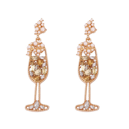 Elegant Vintage Pearl-Inspired Dazzling Rhinestone Wine Glass Earrings – High-Quality, Trendy, and Perfect for Any Occasion