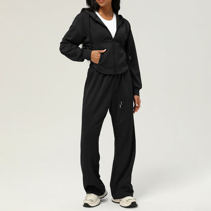 Cozy Fall Winter 2 Piece Athletic Set Comfy Hooded Jacket and Relaxed Pants for Outdoor Running and Fitness Adventures