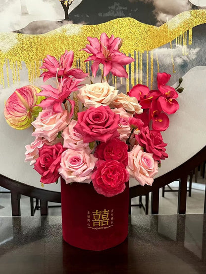 Stunning Faux Floral Wedding Room Decor - Beautifully Arranged Artificial Flowers in Embrace Bucket for Bedroom and Wedding Celebration