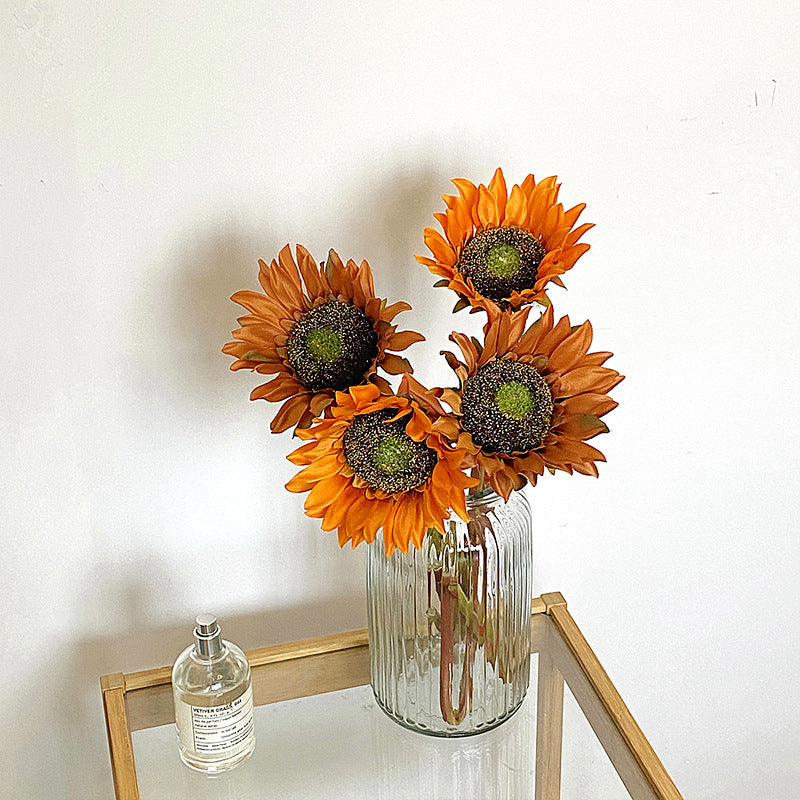 Stunning Faux Sunflower Bouquet – Rustic American Style Silk Flowers for Home Decor, Living Room Arrangements, and Photography Props