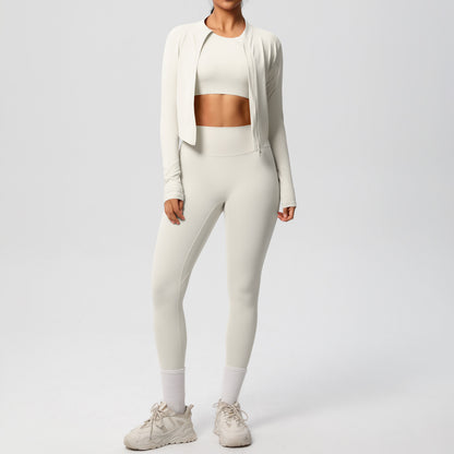 and Breathable Women's 3 Piece Workout Set Fleece Lined Tight Fitting Jacket Pants and Top for Running and Yoga