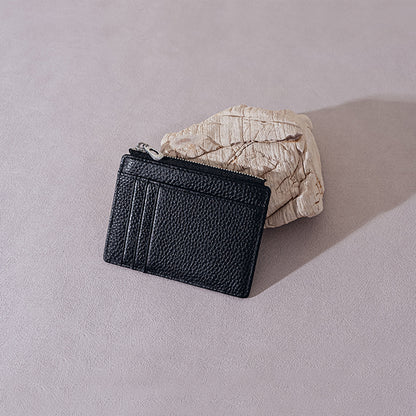 Women's Lychee Grain Top Layer Cowhide Card Holder Slim Multi Card Slots Genuine Leather ID Wallet Korean Minimalist Design for Cash and Coins