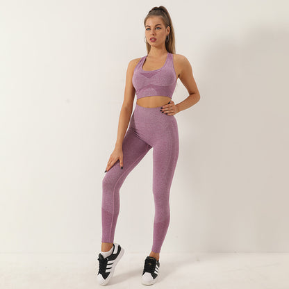 Seamless Two Piece Set for Women Dot Patterned Peach Butt Long Pants with Cross Back Sports Bra for Gym Yoga and Fitness