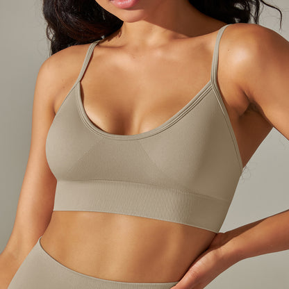 Seamless Knitted Yoga Top with Back Adjustable Thin Straps Shock Absorbing Sports Bra for Enhanced Support Comfortable and Breathable Workout Tank