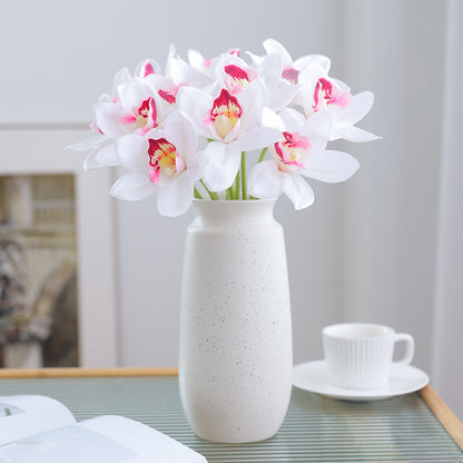 Elegant 6-Stem Artificial Orchid Flower Bouquet -  Home and Office Decor for Tea Rooms and Desks - Lifelike Faux Flowers for Lasting Beauty