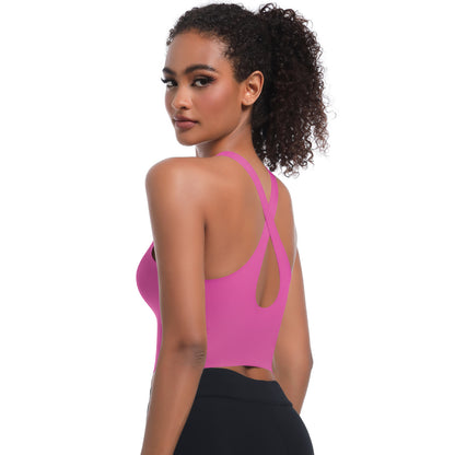 Seamless Cross Back Sports Bra for Women Comfortable Breathable and Yoga Fitness Tank Top with Inner Padding for Running and Workouts