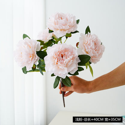 Realistic Faux Peony Bouquet - European Style 5-Head Silk Flower Arrangement for Wedding Decor and Home Decoration