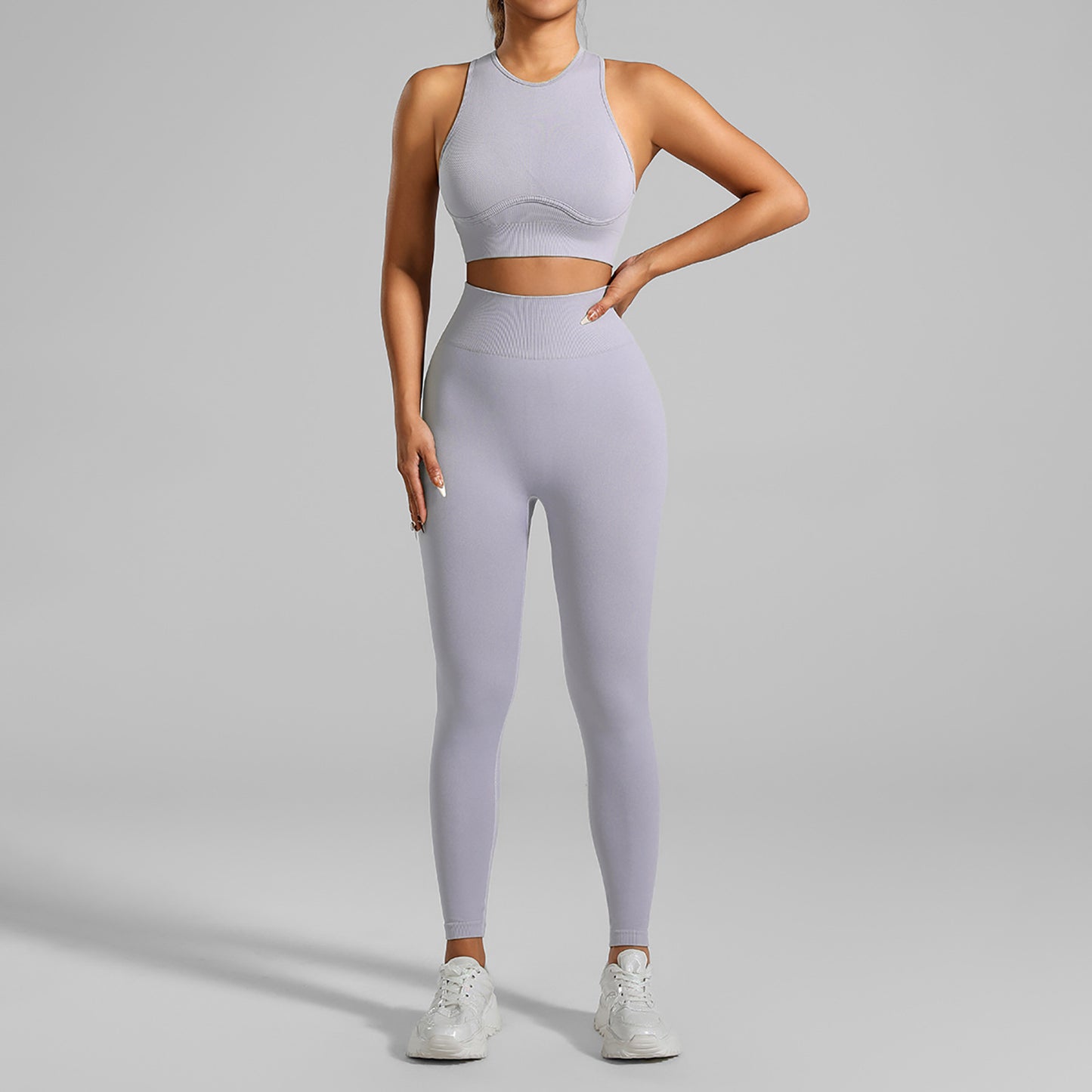 Seamless High Intensity Yoga and Running Set Breathable Ribbed Tank Top and Sports Bra for Comfort and Flexibility